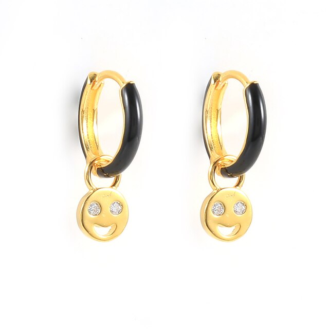 925 Sterling Silver Fashion Colored Enamel Heart Pendants Hoop Earrings For Women Cute Smiley Face Charm Drop Oil Earrings-Dollar Bargains Online Shopping Australia