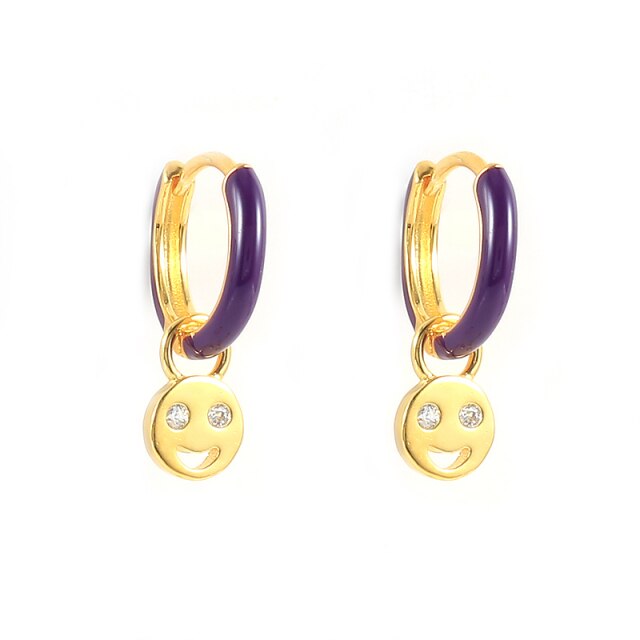 925 Sterling Silver Fashion Colored Enamel Heart Pendants Hoop Earrings For Women Cute Smiley Face Charm Drop Oil Earrings-Dollar Bargains Online Shopping Australia