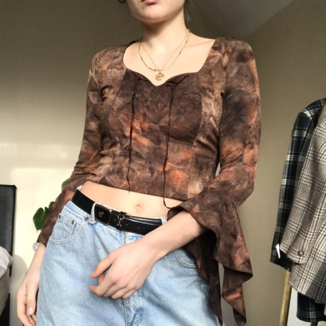 E-girl Graphic Print T-shirt 2000s Retro Y2K Fairy Grunge Autumn Spring Crop Top Women Tee Shirt Female Harajuku Streetwear