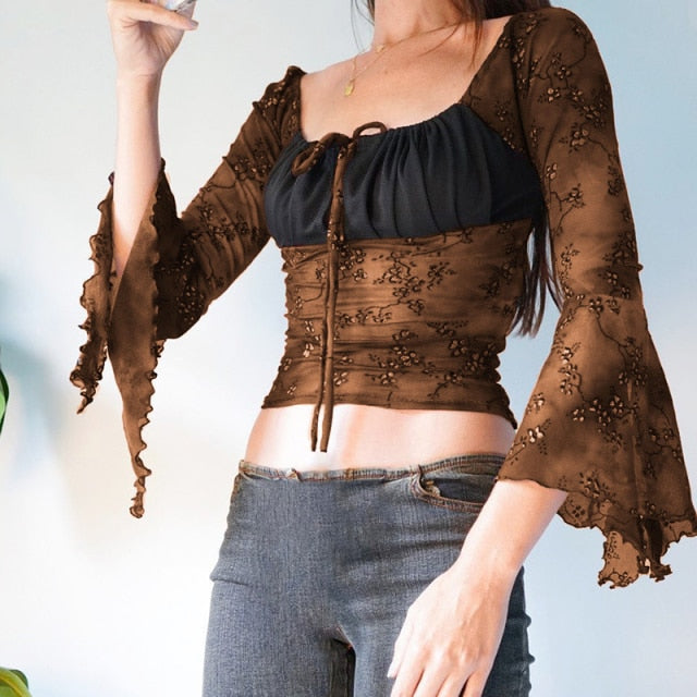 E-girl Graphic Print T-shirt 2000s Retro Y2K Fairy Grunge Autumn Spring Crop Top Women Tee Shirt Female Harajuku Streetwear