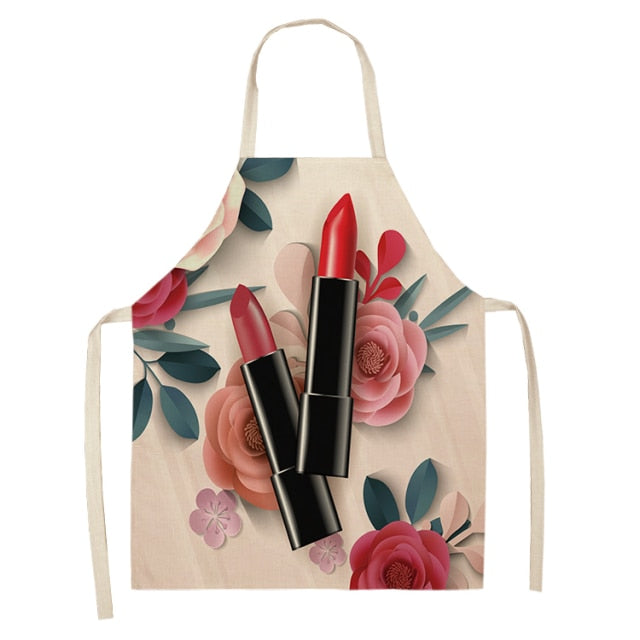 Nail Polish Lipstick Beauty Kitchen Women Apron Household Cleaning Cotton Linen Pinafore Salon Home Cooking Baking Adult BIb