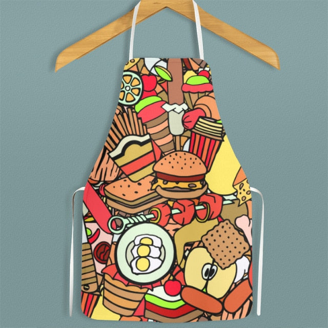 Hamburger and Sweet Food Printed Apron Waterproof Oil-proof For Femme Men Wipeable Household Tablier Cuisine Baking Accessory