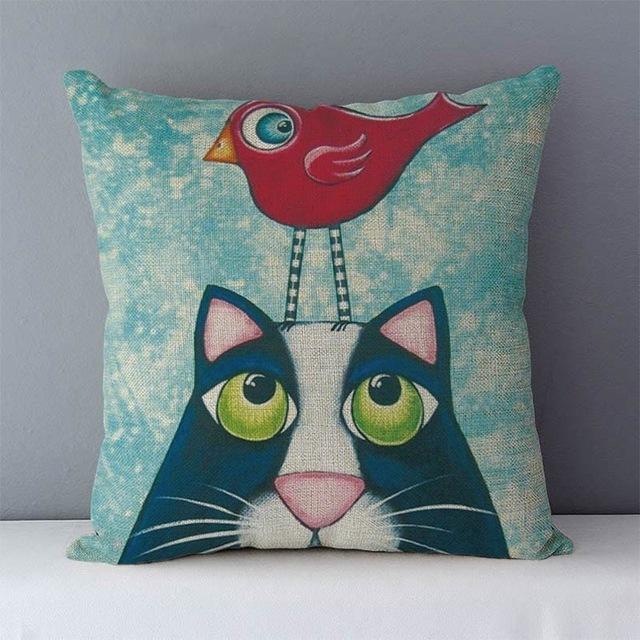 Couch cushion Cartoon cat printed quality cotton linen home decorative pillows kids bedroom Decor pillowcase-Dollar Bargains Online Shopping Australia