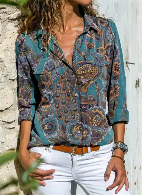 Casual Tops Plus Size Loose Harajuku Shirts Printed Pocket Long-sleeved Blouses Shirt