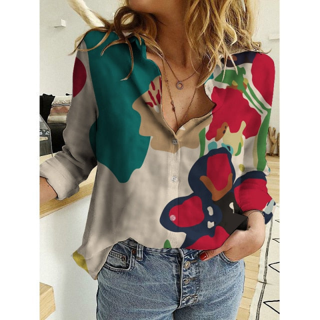 All-match Long Sleeve Casual Blouse Female Plus Size 5XL Vintage Leopard Printed Shirts