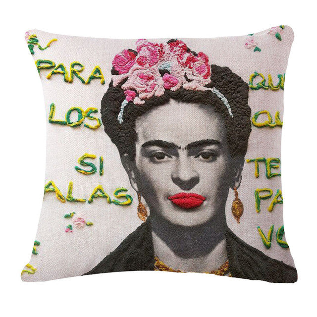 Square 18" Cushion Cover Frida Kahlo Colorful Flowers Pillowcase Woven Pillow Covers Polyester&Linen Home Decor Drop