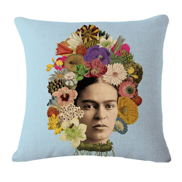 Square 18" Cushion Cover Frida Kahlo Colorful Flowers Pillowcase Woven Pillow Covers Polyester&Linen Home Decor Drop