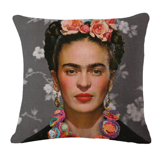 Square 18" Cushion Cover Frida Kahlo Colorful Flowers Pillowcase Woven Pillow Covers Polyester&Linen Home Decor Drop