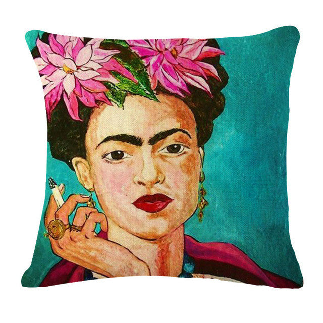 Square 18" Cushion Cover Frida Kahlo Colorful Flowers Pillowcase Woven Pillow Covers Polyester&Linen Home Decor Drop