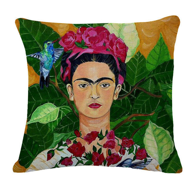 Square 18" Cushion Cover Frida Kahlo Colorful Flowers Pillowcase Woven Pillow Covers Polyester&Linen Home Decor Drop