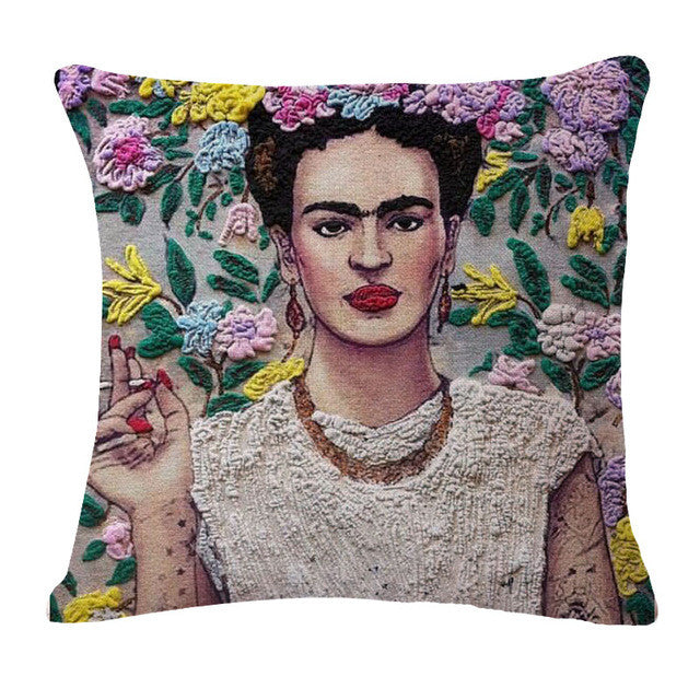 Square 18" Cushion Cover Frida Kahlo Colorful Flowers Pillowcase Woven Pillow Covers Polyester&Linen Home Decor Drop