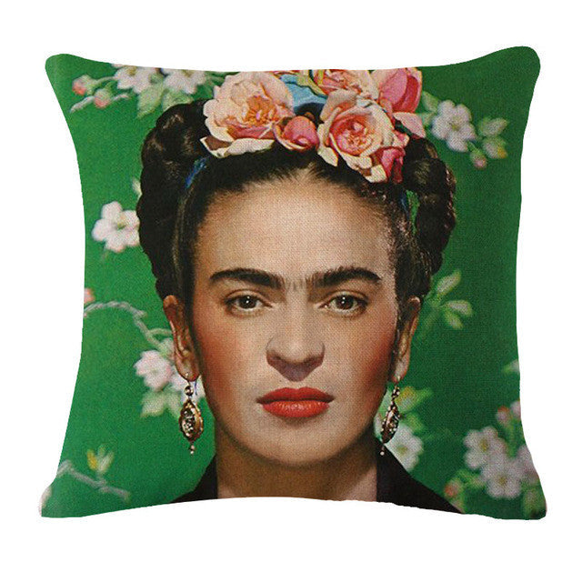 Square 18" Cushion Cover Frida Kahlo Colorful Flowers Pillowcase Woven Pillow Covers Polyester&Linen Home Decor Drop