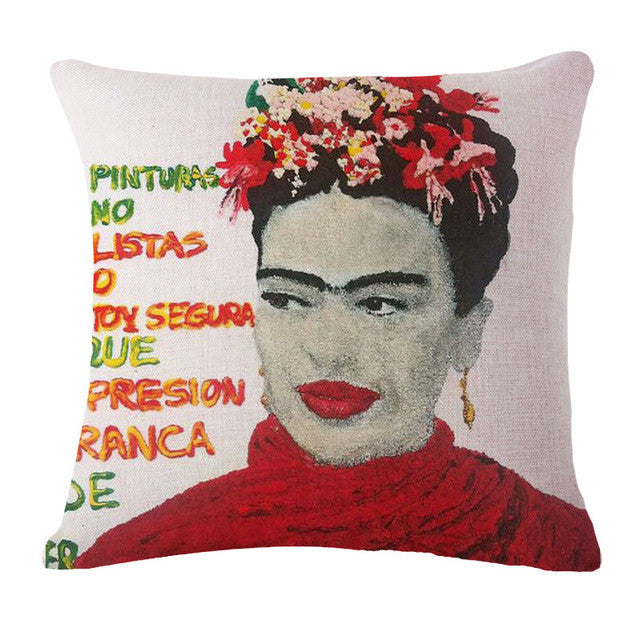 Square 18" Cushion Cover Frida Kahlo Colorful Flowers Pillowcase Woven Pillow Covers Polyester&Linen Home Decor Drop