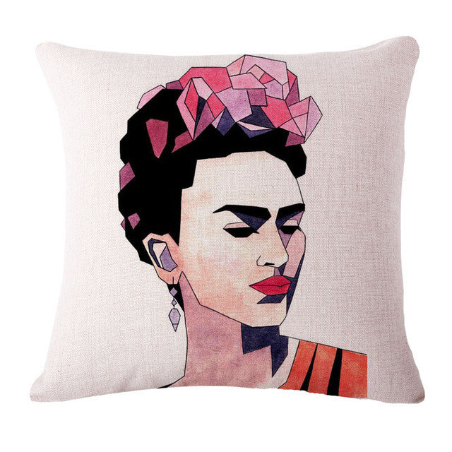 Square 18" Cushion Cover Frida Kahlo Colorful Flowers Pillowcase Woven Pillow Covers Polyester&Linen Home Decor Drop