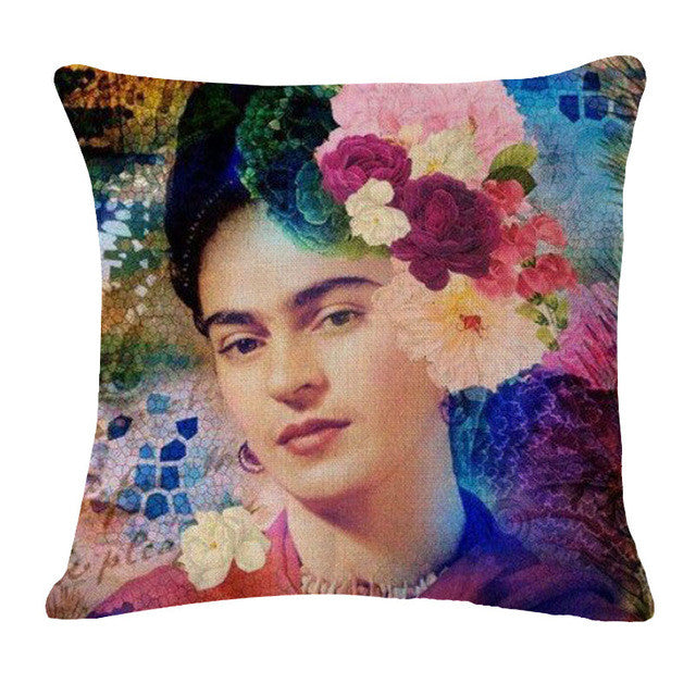 Square 18" Cushion Cover Frida Kahlo Colorful Flowers Pillowcase Woven Pillow Covers Polyester&Linen Home Decor Drop