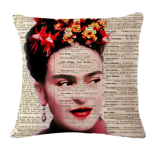 Square 18" Cushion Cover Frida Kahlo Colorful Flowers Pillowcase Woven Pillow Covers Polyester&Linen Home Decor Drop