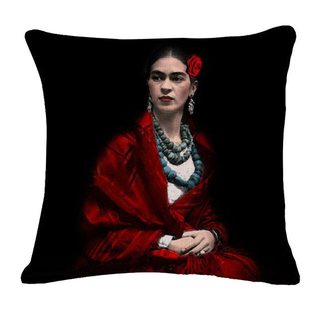 Square 18" Cushion Cover Frida Kahlo Colorful Flowers Pillowcase Woven Pillow Covers Polyester&Linen Home Decor Drop