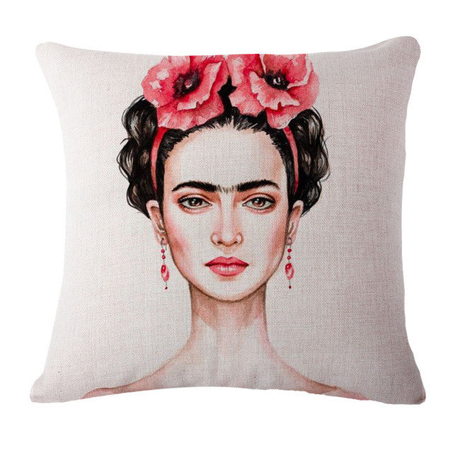 Square 18" Cushion Cover Frida Kahlo Colorful Flowers Pillowcase Woven Pillow Covers Polyester&Linen Home Decor Drop