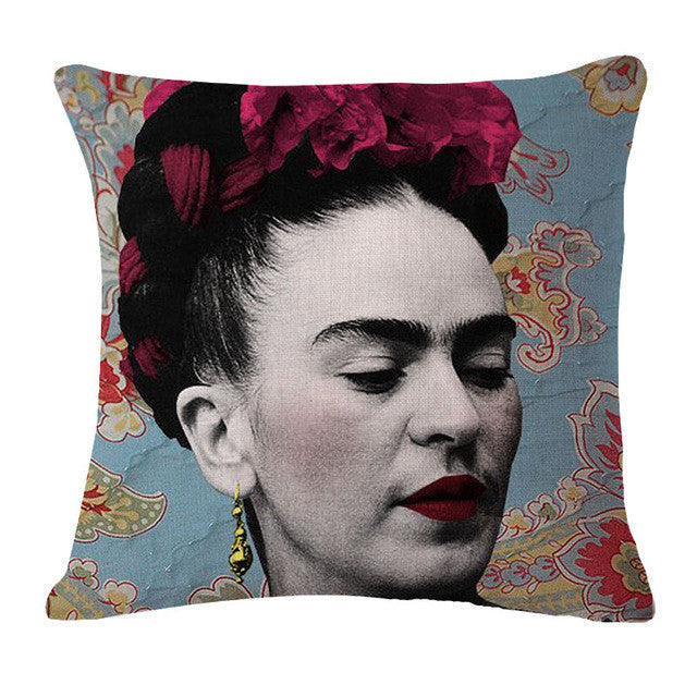 Square 18" Cushion Cover Frida Kahlo Colorful Flowers Pillowcase Woven Pillow Covers Polyester&Linen Home Decor Drop