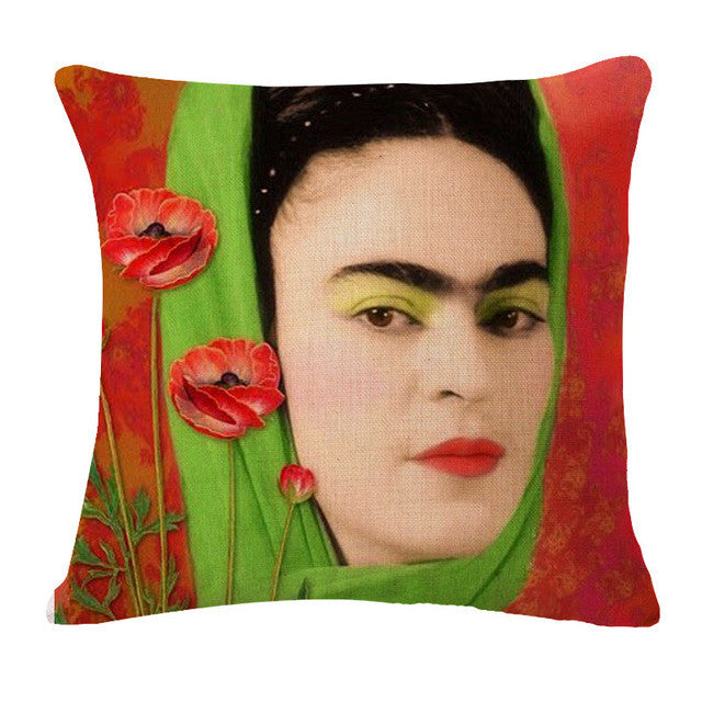 Square 18" Cushion Cover Frida Kahlo Colorful Flowers Pillowcase Woven Pillow Covers Polyester&Linen Home Decor Drop