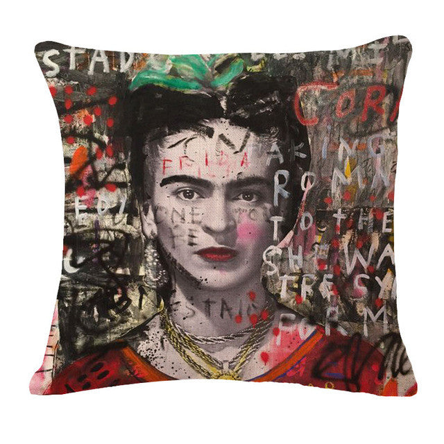 Square 18" Cushion Cover Frida Kahlo Colorful Flowers Pillowcase Woven Pillow Covers Polyester&Linen Home Decor Drop