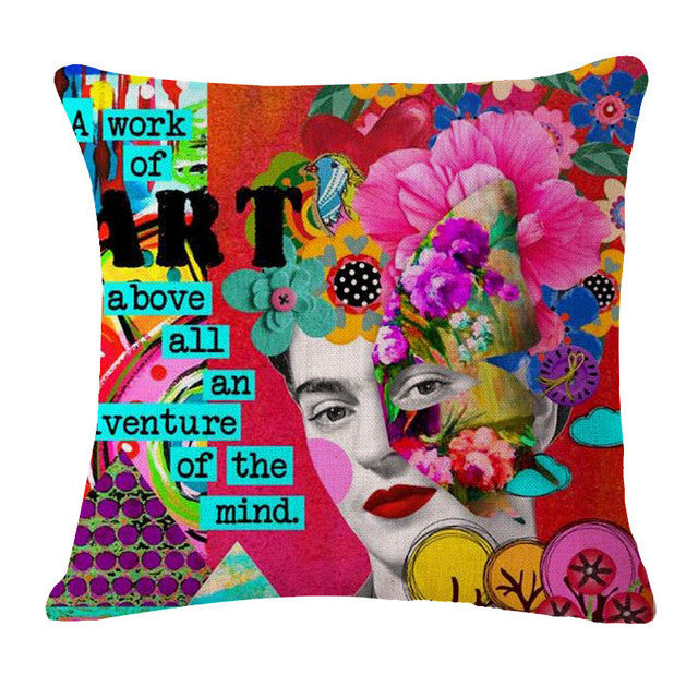 Square 18" Cushion Cover Frida Kahlo Colorful Flowers Pillowcase Woven Pillow Covers Polyester&Linen Home Decor Drop