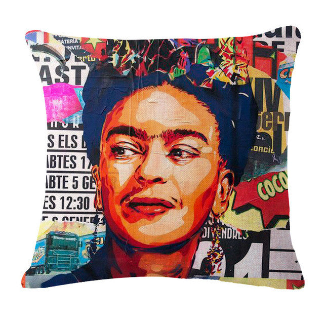 Square 18" Cushion Cover Frida Kahlo Colorful Flowers Pillowcase Woven Pillow Covers Polyester&Linen Home Decor Drop