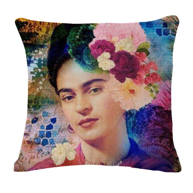 Square 18" Cushion Cover Frida Kahlo Colorful Flowers Pillowcase Woven Pillow Covers Polyester&Linen Home Decor Drop