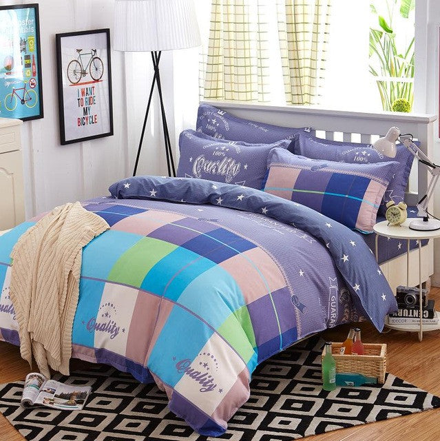 Plaid Bedding Set 4pcs polyester Cotton Duvet Cover Bed Sheet 2pcs Pillowcases Bedroom Textile Bed Linen Queen Kids Bed Set