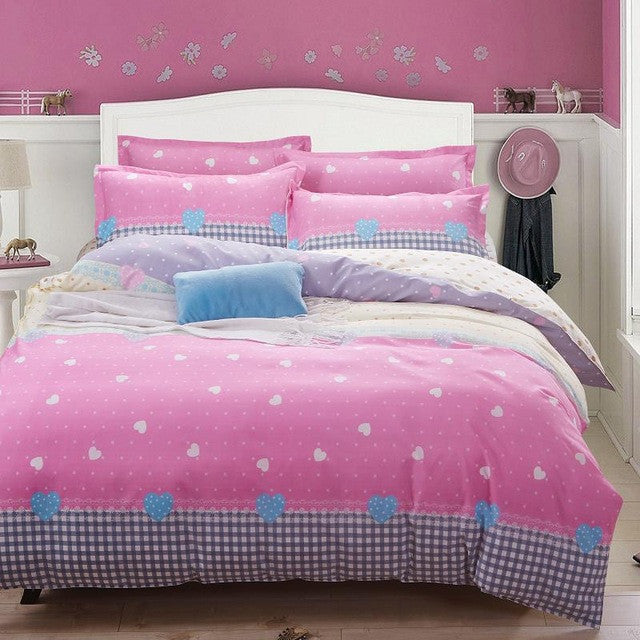 Plaid Bedding Set 4pcs polyester Cotton Duvet Cover Bed Sheet 2pcs Pillowcases Bedroom Textile Bed Linen Queen Kids Bed Set