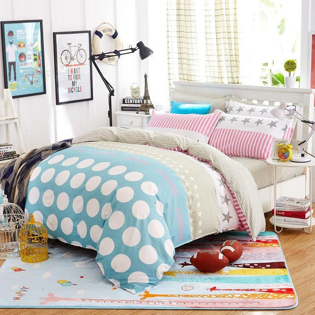 Plaid Bedding Set 4pcs polyester Cotton Duvet Cover Bed Sheet 2pcs Pillowcases Bedroom Textile Bed Linen Queen Kids Bed Set