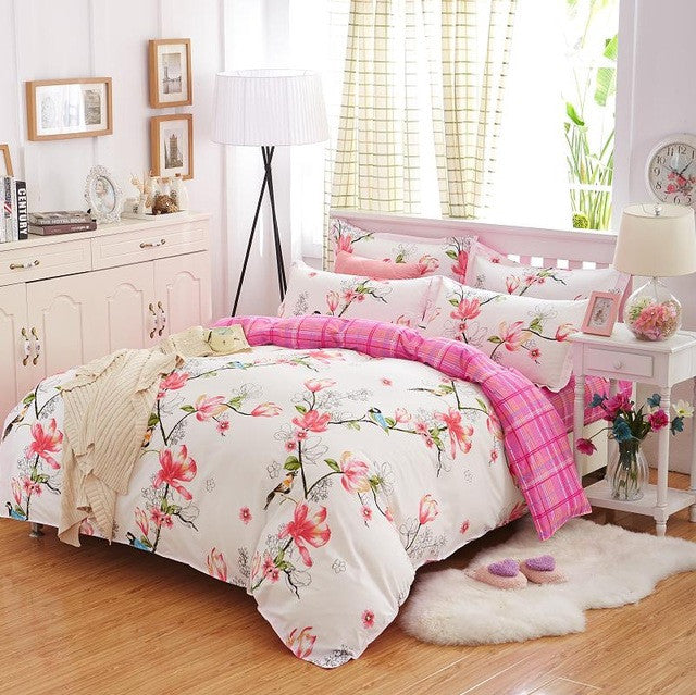 Plaid Bedding Set 4pcs polyester Cotton Duvet Cover Bed Sheet 2pcs Pillowcases Bedroom Textile Bed Linen Queen Kids Bed Set