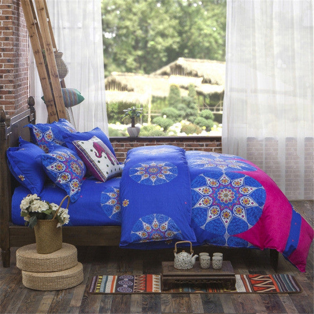 UNIKEA National Style Recto Prune Reversible Duvet Cover Bed Sheet with Pillow Sham Boho Mandala Bedding Set Twin Full Queen Kin