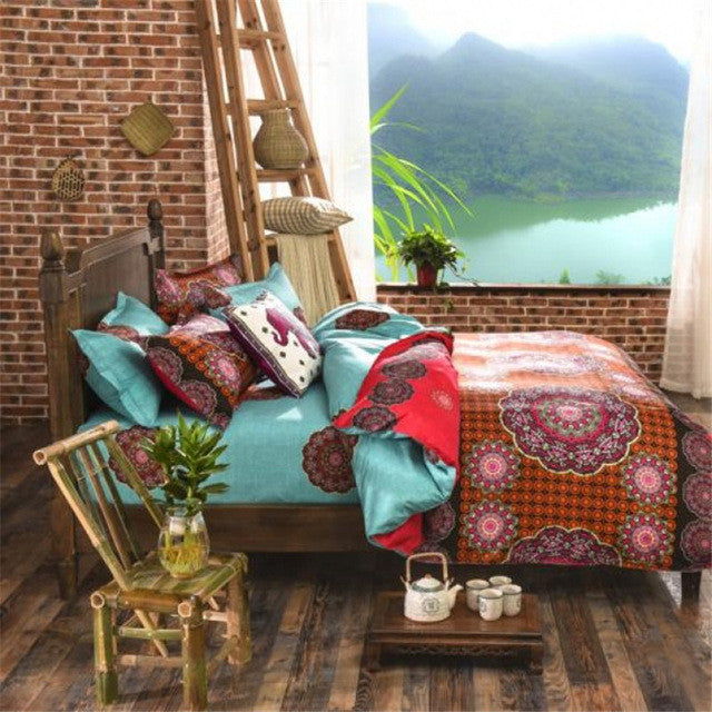 UNIKEA National Style Recto Prune Reversible Duvet Cover Bed Sheet with Pillow Sham Boho Mandala Bedding Set Twin Full Queen Kin