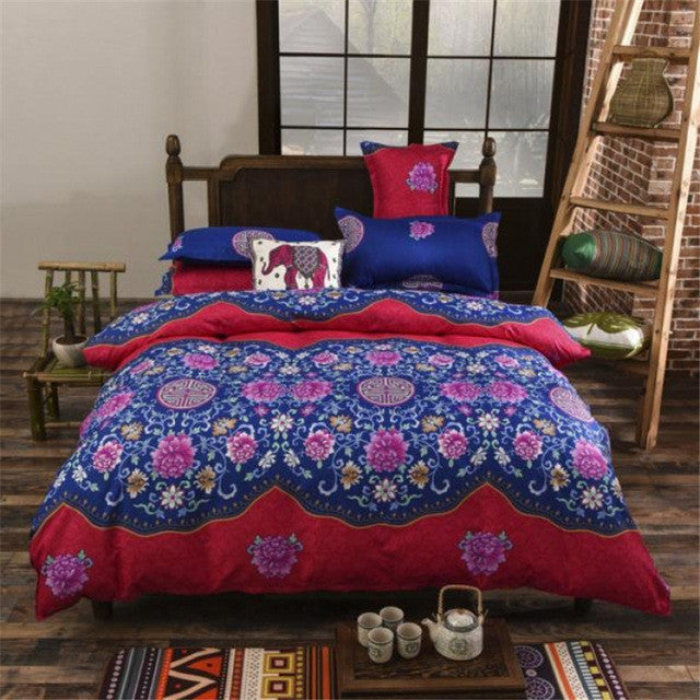 UNIKEA National Style Recto Prune Reversible Duvet Cover Bed Sheet with Pillow Sham Boho Mandala Bedding Set Twin Full Queen Kin