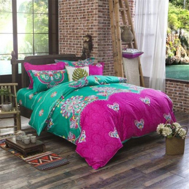 UNIKEA National Style Recto Prune Reversible Duvet Cover Bed Sheet with Pillow Sham Boho Mandala Bedding Set Twin Full Queen Kin