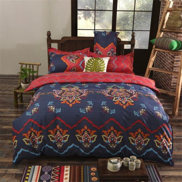 UNIKEA National Style Recto Prune Reversible Duvet Cover Bed Sheet with Pillow Sham Boho Mandala Bedding Set Twin Full Queen Kin