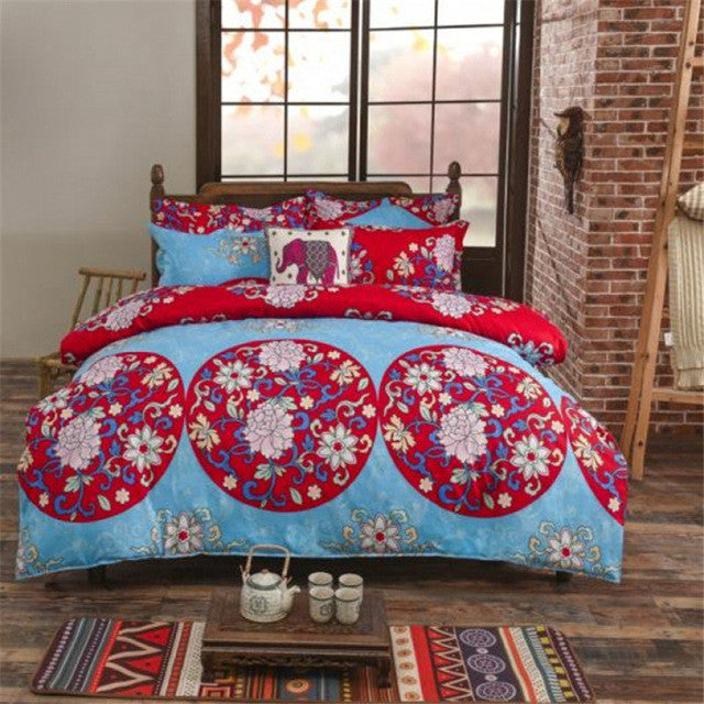 UNIKEA National Style Recto Prune Reversible Duvet Cover Bed Sheet with Pillow Sham Boho Mandala Bedding Set Twin Full Queen Kin