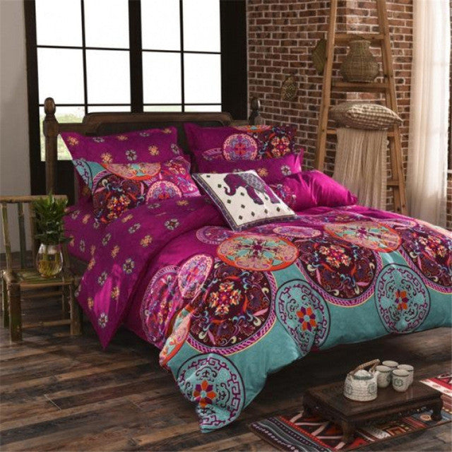 UNIKEA National Style Recto Prune Reversible Duvet Cover Bed Sheet with Pillow Sham Boho Mandala Bedding Set Twin Full Queen Kin