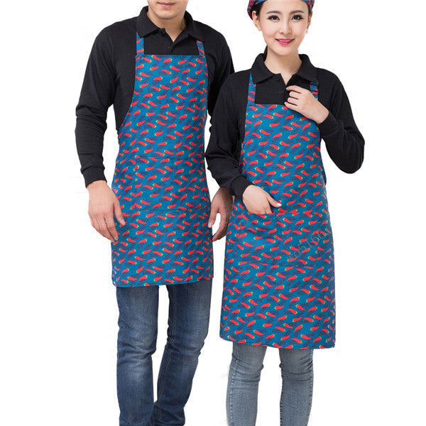 Adjustable Chili Pattern Apron Chef Waiter Kitchen Cook Apron With Pockets Polyester Halter Bib Delantal Cocina For Man Woman