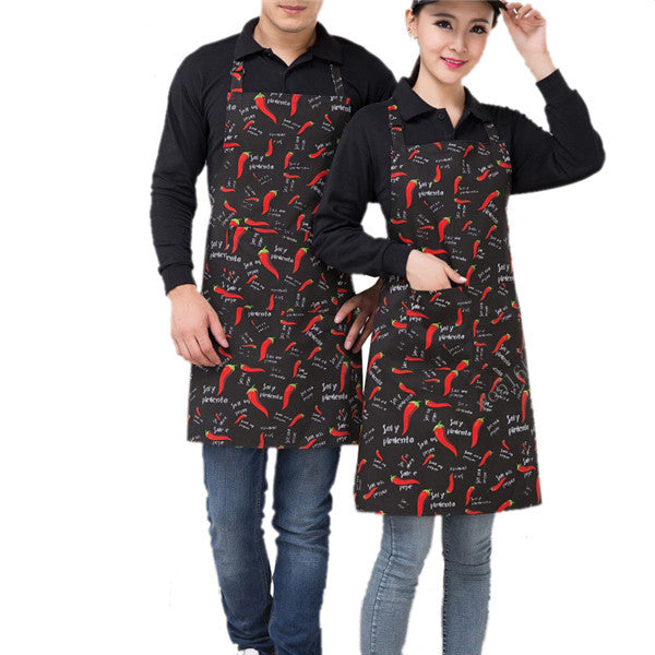 Adjustable Chili Pattern Apron Chef Waiter Kitchen Cook Apron With Pockets Polyester Halter Bib Delantal Cocina For Man Woman