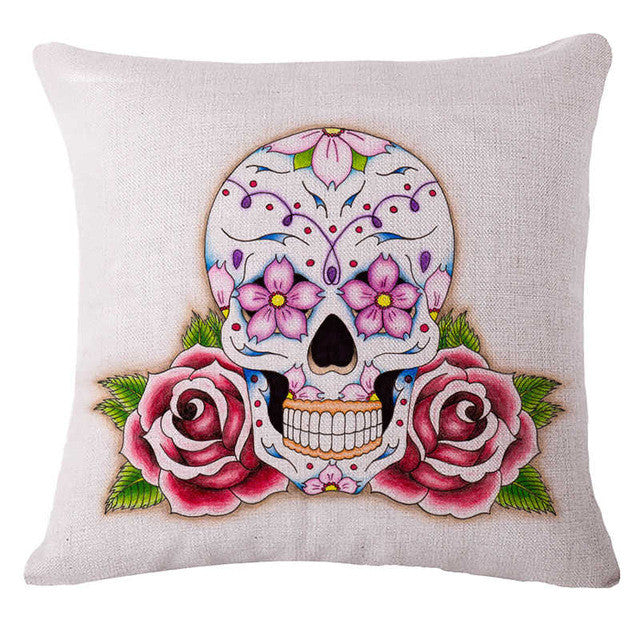 Pillowcase Punk Bohemia Paisley Skull Cushion Cover Cotton Linen Size 40*40 Printed Throw Pillows Decorative Cojines