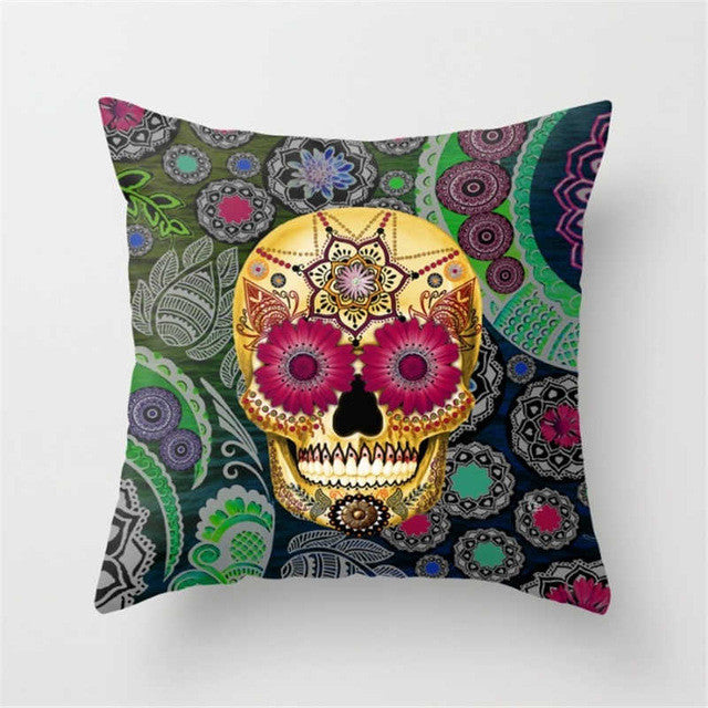 Pillowcase Punk Bohemia Paisley Skull Cushion Cover Cotton Linen Size 40*40 Printed Throw Pillows Decorative Cojines