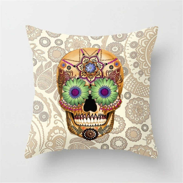 Pillowcase Punk Bohemia Paisley Skull Cushion Cover Cotton Linen Size 40*40 Printed Throw Pillows Decorative Cojines