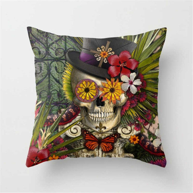 Pillowcase Punk Bohemia Paisley Skull Cushion Cover Cotton Linen Size 40*40 Printed Throw Pillows Decorative Cojines