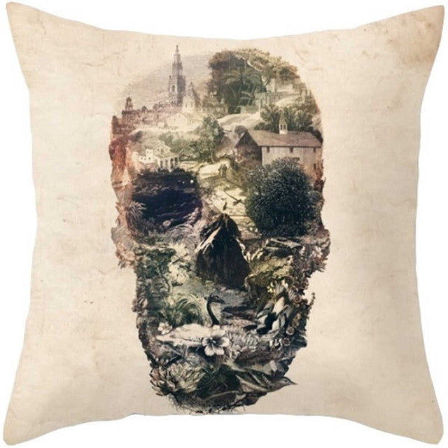 Pillowcase Punk Bohemia Paisley Skull Cushion Cover Cotton Linen Size 40*40 Printed Throw Pillows Decorative Cojines