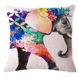 Colorful India Elephant Cotton Linen Pillow Case 18 inch Square Chair Waist Pillow Cover Home Garden Textile