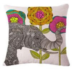 Colorful India Elephant Cotton Linen Pillow Case 18 inch Square Chair Waist Pillow Cover Home Garden Textile