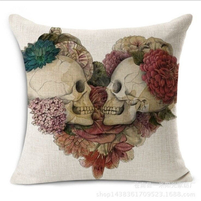 Skull Pillowcase Punk Skull Halloween Pillow Case Lovers Terror Crown Sugar Skull Skeleton 18x18 inches Throw Pillow Decorative