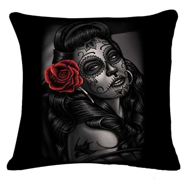 Skull Pillowcase Punk Skull Halloween Pillow Case Lovers Terror Crown Sugar Skull Skeleton 18x18 inches Throw Pillow Decorative